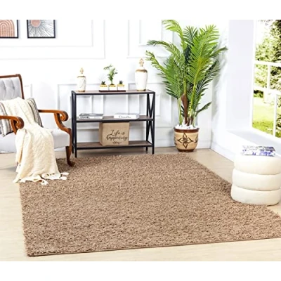 Image de Surya Home Tapis Shaggy Uni de Couloir, Salon, Salle à Manger, Chambre, Cuisine, Entrée Poil Long Moelleux et Doux, Beige Motif Berbère, Grand Chambre Monochrome 80x150cm Jaune