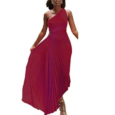 Image de LAZIRO Robe DéContractéE sans Manches à Col Diagonal Creux Et Plissé De Couleur Unie pour Femmes en éTé