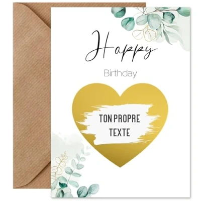 Image de Things of Happiness Carte à gratter écrire soi même d&#039;anniversaire avec enveloppe Cadeau surprise personnalisée Format A6 (Happy Birthday Eucalyptus)