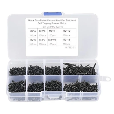Image de 800pcs vis auto taraudeuses M2 Noir Acier au carbone Fraisée Tête plate en croix Jeu de autotaraudeuses x4/6/5/7/8/10/12/16