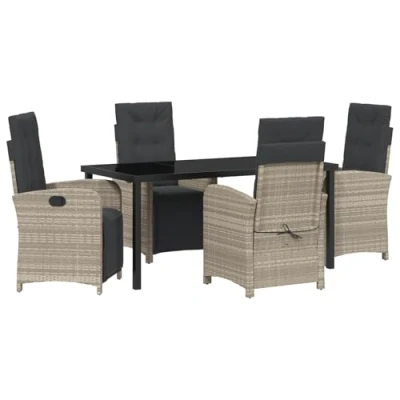 Image de VidaXL Ensemble salle à manger jardin 5 pièces avec coussins poly rotin gris clair 3380347