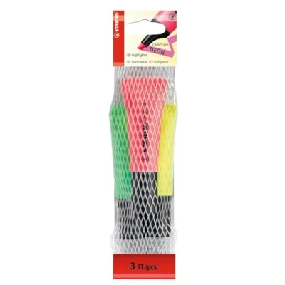 Image de STABILO NEON Surligneur, Jaune/Vert/Rose, Paquet de 3