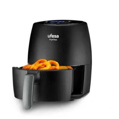 Image de Ufesa Fry4two Friteuse Air Fryer 2L, 6 programmes, 1200W, Minuterie, Température 80ºC 200ºC, Sans BPA, Cuve et Plateau Antiadhésifs, Corps/Poignée Toucher Froid, Noir