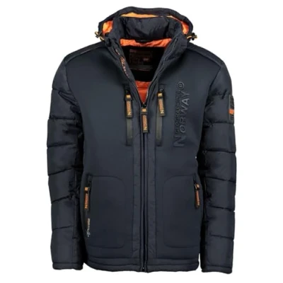 Image de Geographical Norway Hommes Veste Matelassée d&#039;hiver à Capuche Doublé Chaud Anorak Extérieur Ski Snowboard A pour l&#039;hiver/Automne dans Bundle avec UD Bonnet Marine, S