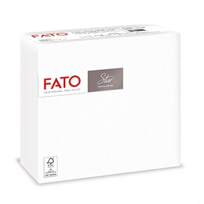 Image de Fato, serviettes en papier jetables, douceur et moelleux, paquet de 40 serviettes, format 38x38 pliées 4, 2 plis, couleur blanche, 100% pure cellulose, certifié FSC