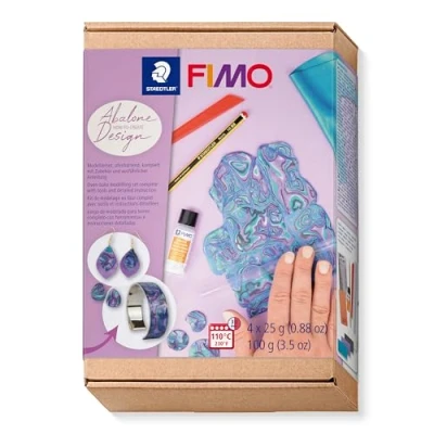 Image de STAEDTLER Set FIMO Pâte à modeler 4 pains de 25 Grammes + 3 cutters 2 accessoires modelage &amp; instructions Thème &quot;Abalone Design&quot; (Coquillage) 8025 HTC4