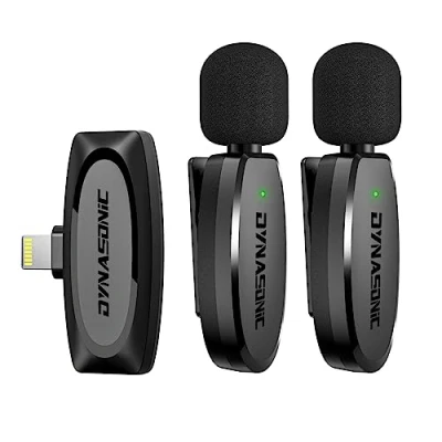 Image de DYNASONIC DM Pro 01 Pack (2ème Génération) 2 Microphones Professionnels sans Fil pour iPhone. Micro Cravate Mobile Lavalier (2.4GHz) Facebook Tiktok Video Vlog Youtube