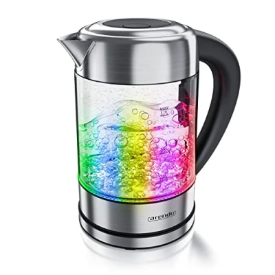 Image de Arendo bouilloire électrique en verre 1,7 litres 5 températures réglables de 40 à 100 avec éclairage LED multicolore acier inoxydable filtre anti calcaire amovible et lavable sans BPA