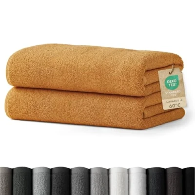 Image de Blumtal 2 Serviettes De Bain Serviette 70x140 Lot Orange Citrouille Coton Certifié Oeko TEX®