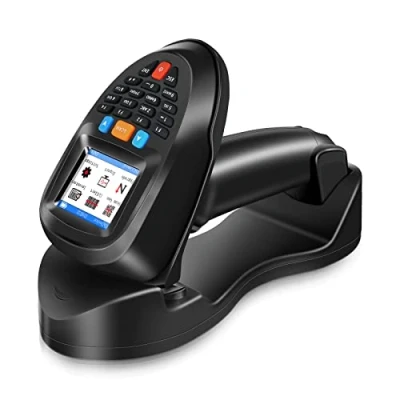 Image de JRHC Scanner de codes barres sans fil portable 1D 2D PDF Collecteur données Lecteur avec écran LCD 2,2&quot; et station charge