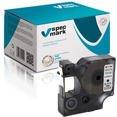 Image de specmark Compatible avec DYMO D1 45022 Ruban encreur 12 mm x 7 m Noir sur argent (S0720620) pour imprimante LM Label Manager LP Point LW Writer DUO