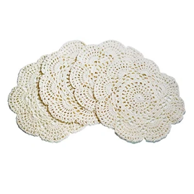 Image de Phantomon Lot de 4 napperons Ronds en Dentelle Faite à la Main 100% Coton 20,3 cm (Beige)