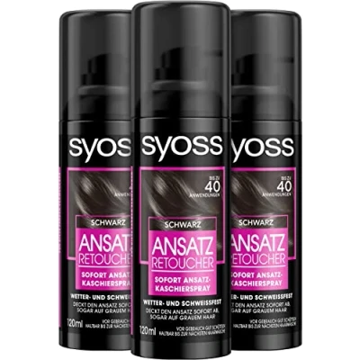 Image de Syoss spray de lavage pour machine à café noir niveau 1 (3 x 120 ml), le finition couvre une approche renouvelable plus claire et grise, la couleur base dure jusqu&#039;au prochain des cheveux