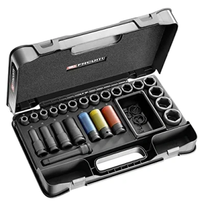 Image de FACOM Coffret de Douilles Impact 27 Pièces 1/2 6 Pans Composition à Choc Courtes et Longues 10 32 mm NS.550BPB