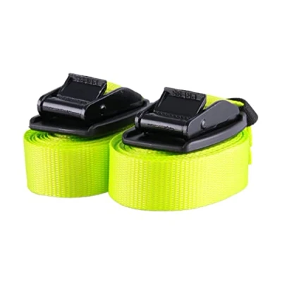 Image de Sandax Lot de 2 sangles d&#039;arrimage avec serrure à serrage et protection boucle EN caoutchouc Longueur 4 m largeur 25 mm Charge maximale 540 kg conforme la norme DIN 121952 Jaune fluo
