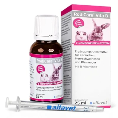 Image de alfavet RodiCare Vita B, complément Alimentaire aux vitamines B pour Lapins, cochons d&#039;Inde et Petits rongeurs, Flacon de 25 ML avec seringue doseuse