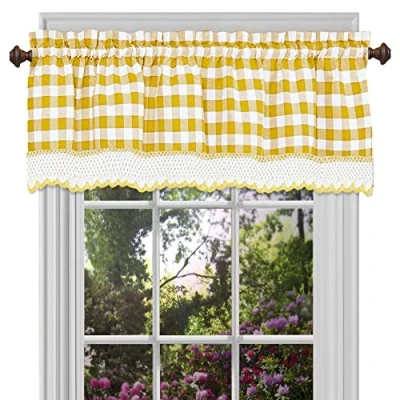 Image de Achim (Weser) Home Furnishings Buffalo Check Rideau de fenêtre, Jaune, Valance 58&quot; x 14&quot;