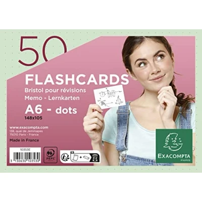 Image de Exacompta Réf. 10353E Paquet de 50 Flashcards sous film + anneau bristol dots perforé cartes révisions faciles à utiliser et transporter dimensions 148 x 105 mm format A6 couleur vert