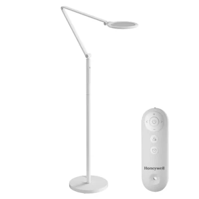 Image de Honeywell Lampadaire LED F01WT Sunturalux™ lampe sur pied à intensité variable avec télécommande, lumière naturelle du jour, 5 couleurs réglables, pour maison bureau salon chambre coucher