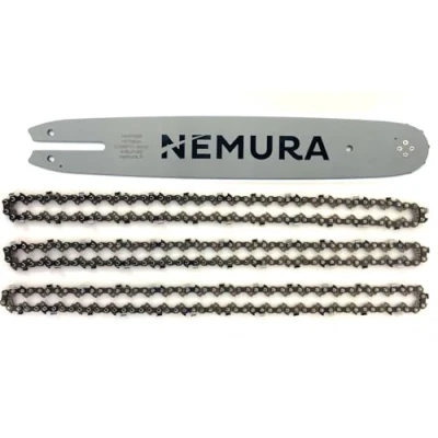 Image de Nemura Guide de 35 cm et Lot 3 Chaînes tronçonneuse Compatible avec Stihl MS170, MS171, MS180, MS181 50 Maillons Entraîneurs Pas 3/8 LP Jauge 1,1 mm Pièce Détachée Marque Française
