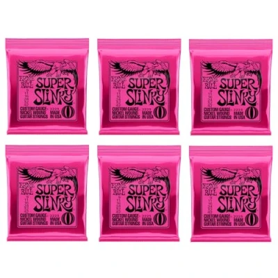 Image de Ernie Ball Super Slinky Pack de 6 jeux cordes filées en nickel pour guitare électrique, calibre 9 42