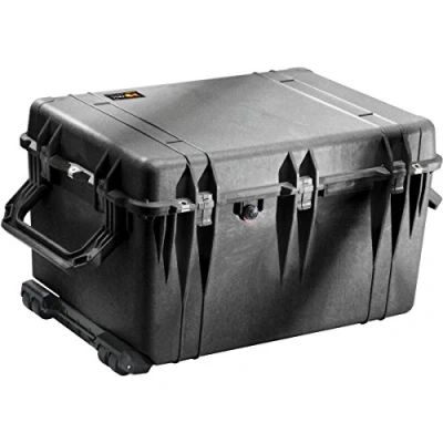 Image de PELI 1660 valise de transport pour charges lourdes avec roulettes et poignée télescopique, étanche eau poussière IP67, capacité 160L, fabriquée en Allemagne, mousse personnalisable, noire
