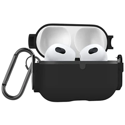 Image de MyGadget Coque Compatible avec Apple Airpods 3e Génération Case Boîtier Solide &amp; Anti Choc Etui intérieur Silicone et Ouverture à Pression Noir