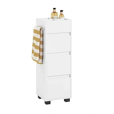 Image de SoBuy® BZR29 W Meuble de Salle Bain Demi Colonne Bas Armoire Toilette avec 3 Tiroirs, 4 Compartiments et Porte Serviette Blanc