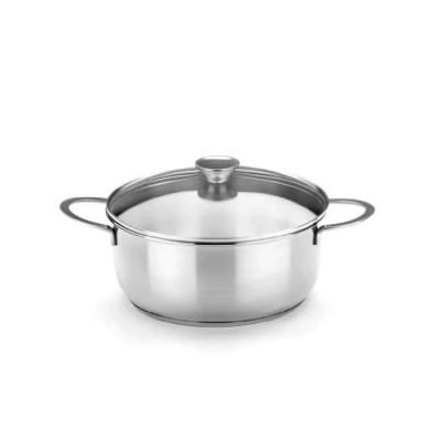 Image de BRA Ancora Faitout, 20 cm, Acier Inoxydable 18/10, avec Couvercle en Verre, Compatible Tous Feux Dont Induction
