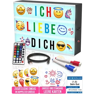 Image de Boite Lumineuse Message avec 254 Lettres et Emojis 8 XXL, Télécommande, USB 1,5 m, 2 Marqueurs Light Box 16 Couleurs, Décoration Maison Tableau Lumineux Idee Cadeau Anniversaire Noel