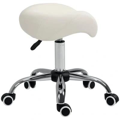 Image de HOMCOM tabouret de massage selle ergonomique pivotant 360 hauteur réglable revêtement synthétique blanc
