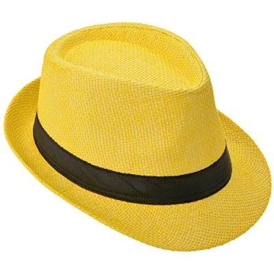 Image de Miobo Chapeau de Paille, Fedora Polyvalent, Design Trilby, Protection Solaire (as4, Numeric, Numeric_60, Numeric_61, Jaune (Chapeau Paille))