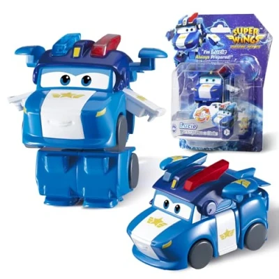 Image de Super Wings Transformer Aeroplane Lucie, Hauteur env. 12,7 cm, Figures d&#039;action 2 en 1, Avion Jouet et Figurine de Robot pour garçons Filles à partir 3 Ans, Bleu