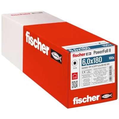 Image de Fischer Vis de Renfort Powerfull FPF II CHTF 6,0x180 revêtement zingué, Filetage Total, tête cylindrique avec Empreinte Torx/Boîte 100
