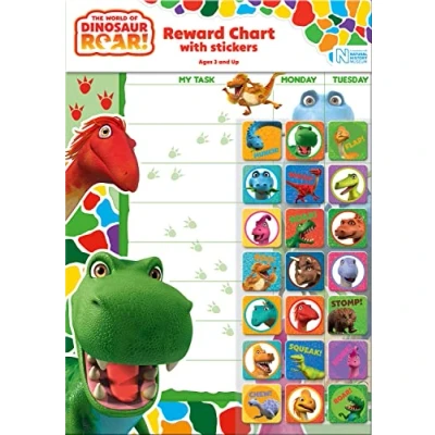 Image de Paper Projects The World of Dinosaur Roar Natural History Museum Dinosaure Rugissant Le Tableau de récompense Comprend 56 Autocollants Scintillants, 01.70.30.017, Multicolore, 29.7cm x 21cm