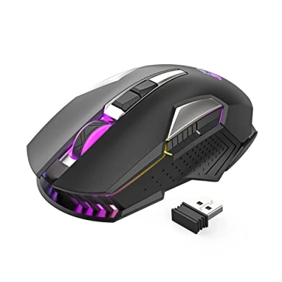 Image de Souris de Jeu sans Fil avec récepteur USB 2,4 GHz RVB rétroéclairé Arc en Ciel rétroéclairage réglable DPI Silencieux Rechargeable Ergonomique 7 Boutons pour Ordinateur Portable PC Noir