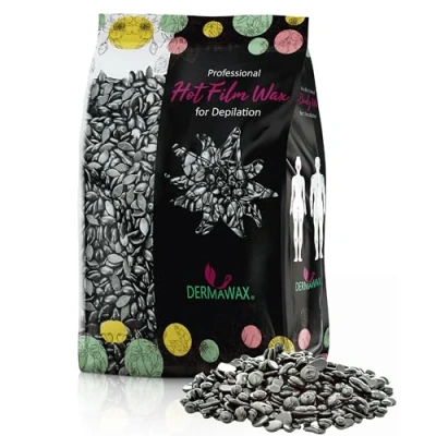 Image de Dermawax Perles de cire Noir avec l&#039;huile noix coco sans bandes pour l&#039;épilation, le corps entier à la brésilienne, jambes, visage, bras, zone bikini et intime 1 kg
