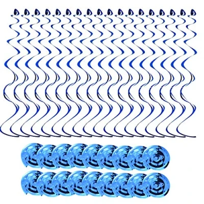 Image de 18pcs Sécorations Fête Suspendues Tourbillon, Décorations Plafond Tourbillon Bleu, Réutilisables d&#039;anniversaire en Spirale pour de Naissance, Mariage, Noël, Fournitures
