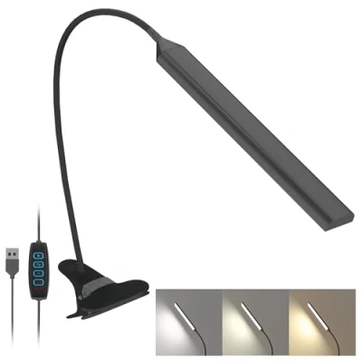 Image de LUTW LED Lampe de Bureau Pince, 3 Modes d’Éclairage 10 Niveaux Dimmable USB Chargeur à Cygne Flexible 360 Lecture Pour Étude Travail Tête lit Bureau, Noir