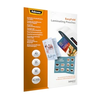 Image de Fellowes pochettes de plastification Admire pré pliées Easy Fold, A3 80 microns lot 25, finition brillante