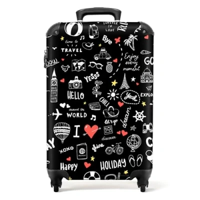 Image de NoBoringSuitcases.com® Valises, Bagages a Main Cabine 55x35x25 10kg, Luggage, Suitcase, Rigides 4 roulettes, de Voyage, Cadenas Avion, Ultra légère, Polycarbonate, Poignée Extensible, Motif Voyage