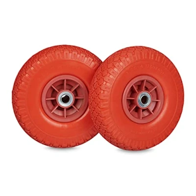 Image de Relaxdays 2X Roues pour Diable, résistantes, en Caoutchouc, 3.00 4&quot;, 260 x 85 mm, essieu, jusqu&#039;à 80 kg, Rouge