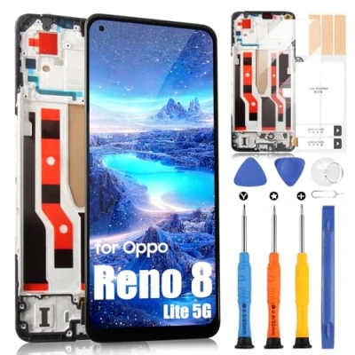 Image de ARSSLY Écran LCD pour Oppo Reno 8 Lite 5G Reno8 CPH2343 Tactile Digitizer Full Assembly avec Réparation Kit (6,43&quot;, Noir Cadre, TFT)