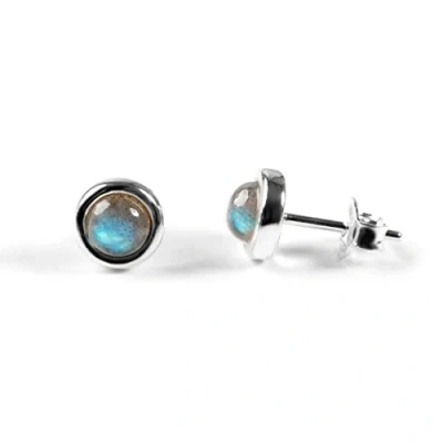Image de HENRYKA Boucles d’Oreilles Rondes minimales Simples en Labradorite et Argent Sterling, Pierres précieuses Naturelles