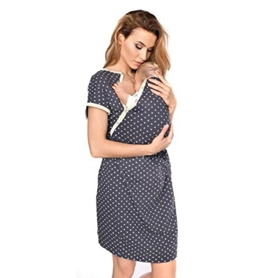 Image de MijaCulture 3 en 1 Maternité Robe Chemise/Maternité Allaitement Coton de Nuit pour accoucher 4123 (EU42 / XL, Graphite/avec Coeurs)