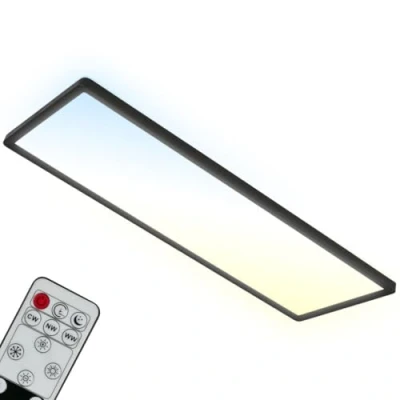 Image de BRILONER 7403 015 Plafonnier LED CCT, rétroéclairé, Ultra plat, Variable, Télécommande, Blanc chaud, neutre, froid, 580x200x30mm (LxlxH), Noir