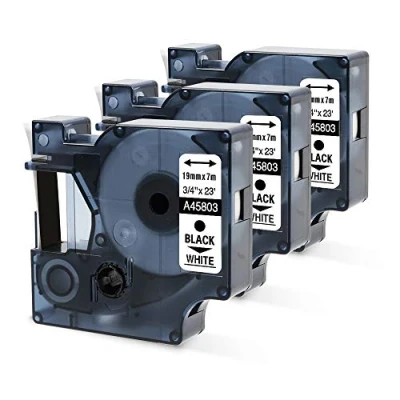 Image de Oozmas Ruban pour Étiqueteuse Compatible avec DYMO 45803 19mm x 7m Cartouche LabelManager LM160 LM210D LM260P LM280 LM360D LM420P, Pack de 3, Noir sur Blanc