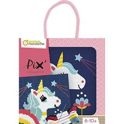 Image de Avenue Mandarine KC112C Kit broderie enfant Pix Gallery Tableau 14x14 cm À partir de 6 ans LICORNE, Carré
