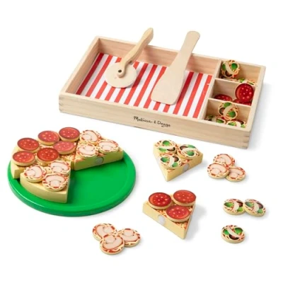 Image de Melissa &amp; Doug Pizza en bois, Aliments bois pour enfants, Jouet éducatif et créatif, Jouets de développement, Montessori, Cadeau garçons filles 3 4 5 6 7 ans