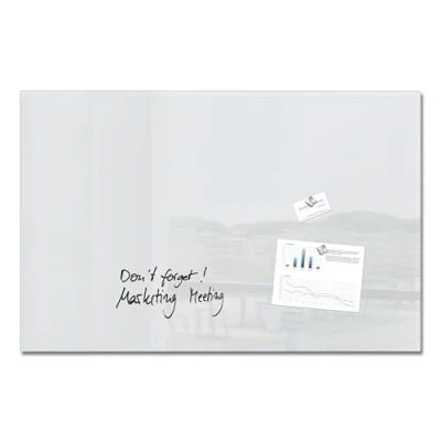 Image de SIGEL Tableau magnétique verre trempé sécurité blanc, 2 aimants et fixation fournie, 100 x 65 cm